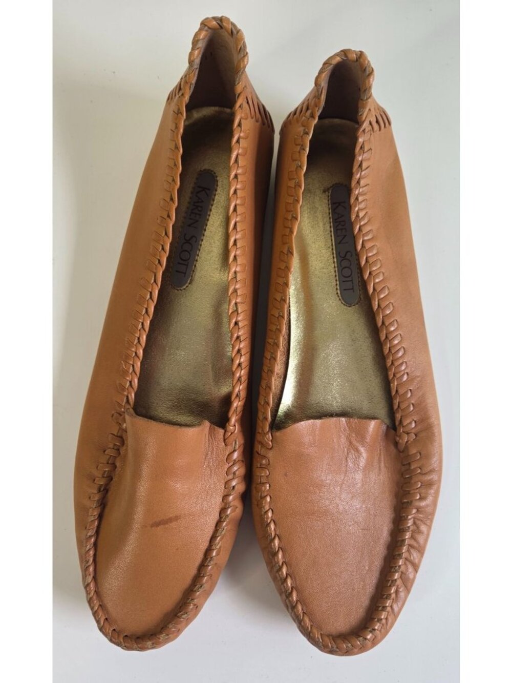 Karen Scott Womens Tan Leather Loafers Size 10M Slip-On Moccasin Style
